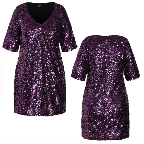 City Chic Sequin Plus Size Glam Dress in Purple NWT SIZE 20-SOLD OUT NWT - Picture 3 of 17